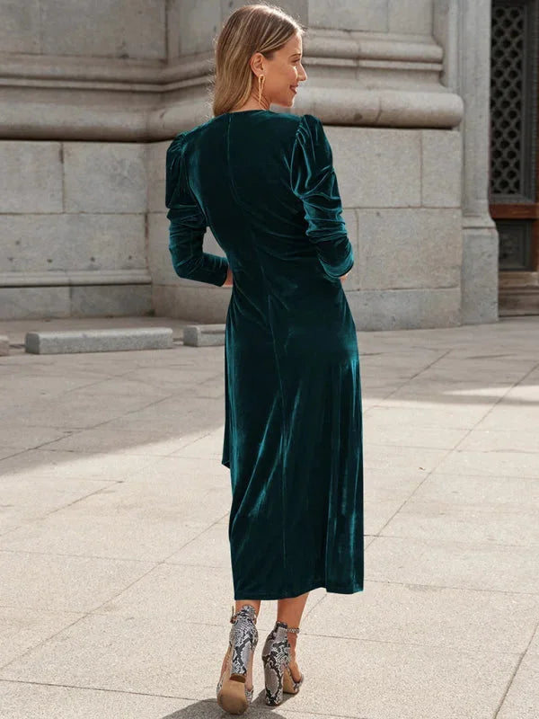 Angeles - Velvet wrap dress with puffed sleeves, rich velvet fabric, elegant wrap design, chic puffed sleeves, perfect for…