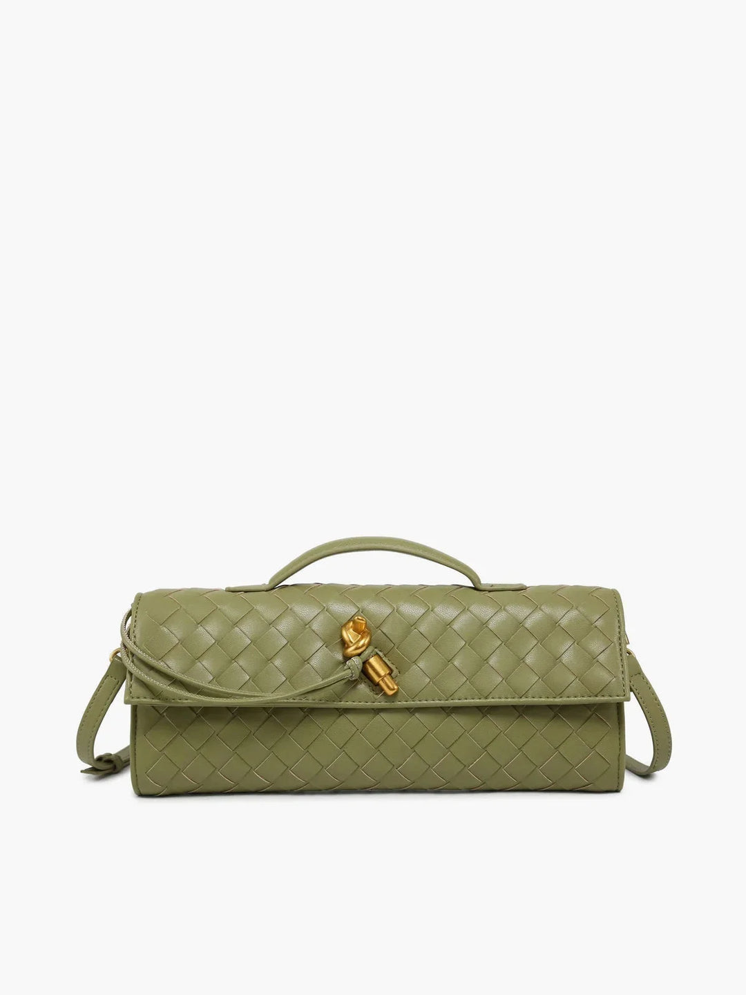 Light Green quilted shoulder bag with a secure clasp, made of soft Tierney material. Classic design, perfect for everyday use.