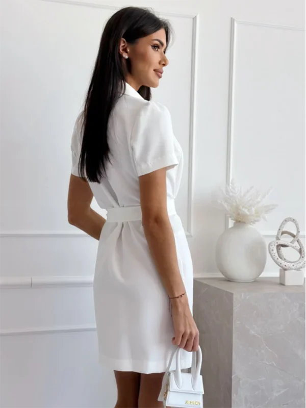 "Aiyana belted v-neck mini dress with double-breasted design in soft cotton blend, perfect for casual elegance"