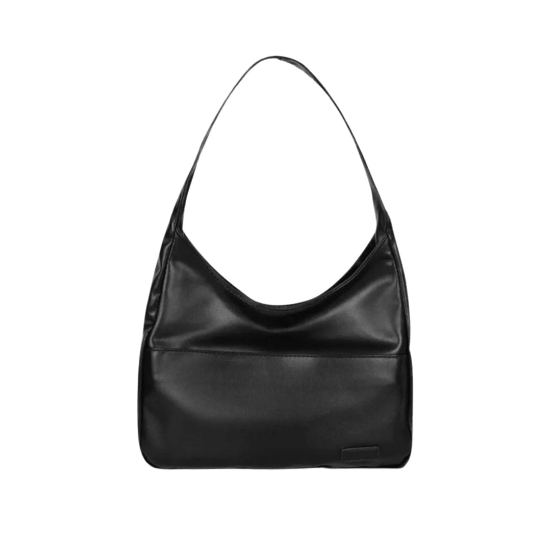 "Black shoulder bag with a sleek modern design, crafted in durable material, perfect for everyday use."