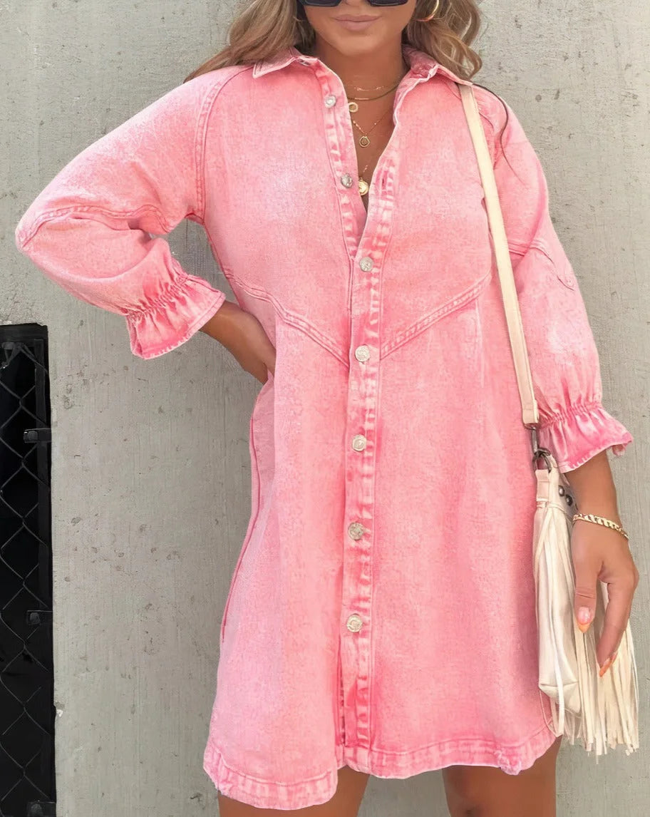 "Vivia mini shirt dress with button closure in soft cotton fabric and a timeless design suitable for everyday wear."