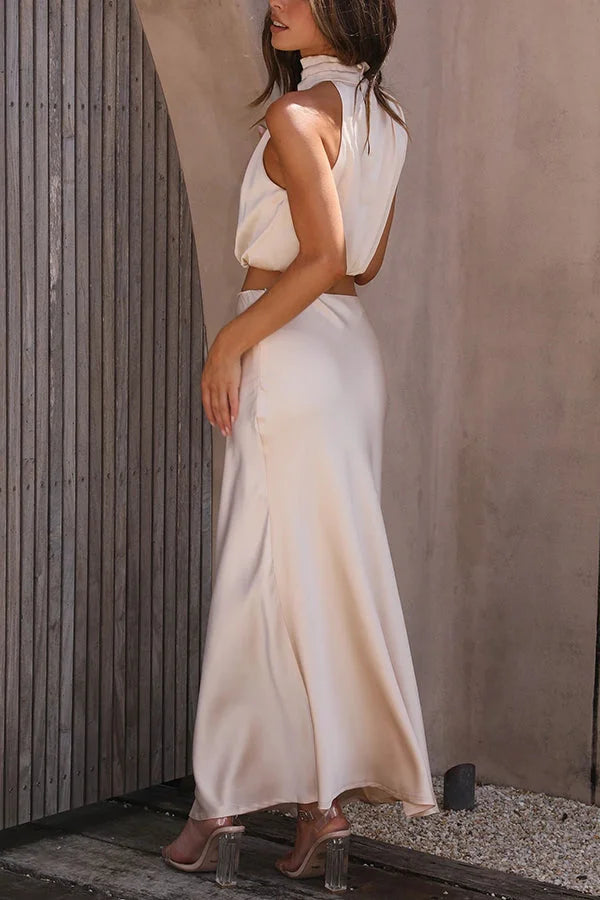 "Viola satin skirt and top set: flowing design with satin material, perfect for a elegant look."