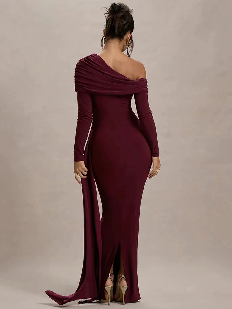 Shelby off-shoulder top with draped design in a soft, flowing fabric.