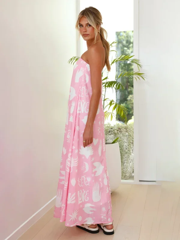 Strapless maxi dress with vibrant prints in soft and flowing fabric - Laina.