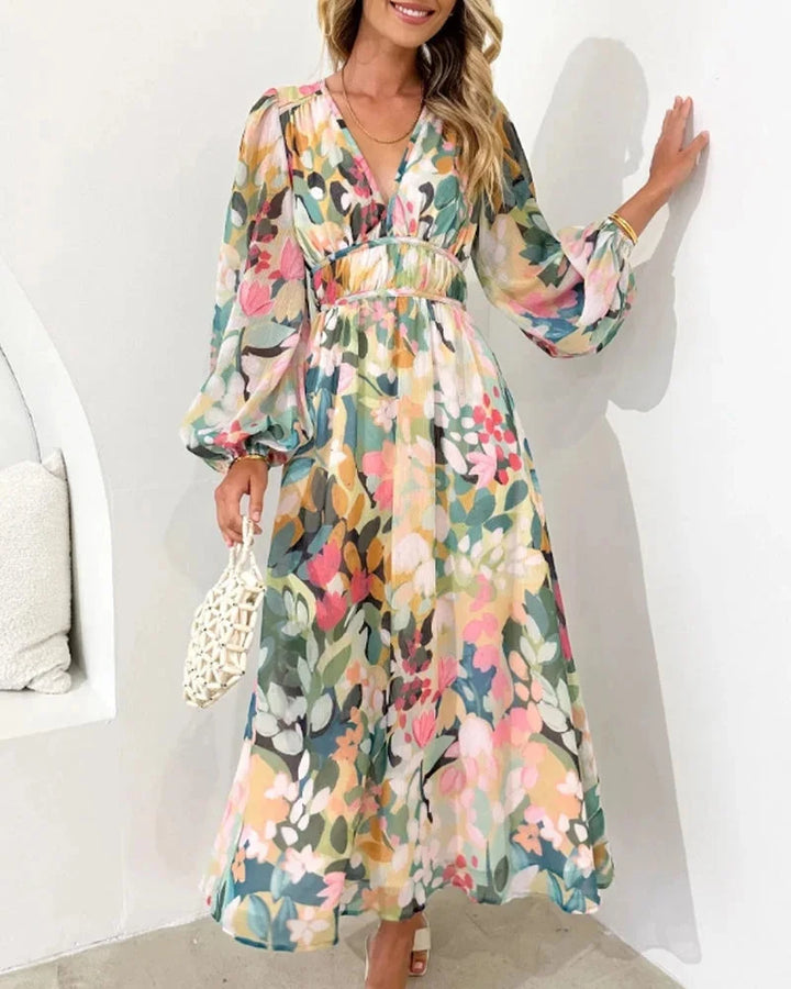 Floral maxi dress featuring long sleeves and a flattering silhouette in a soft and breathable fabric.