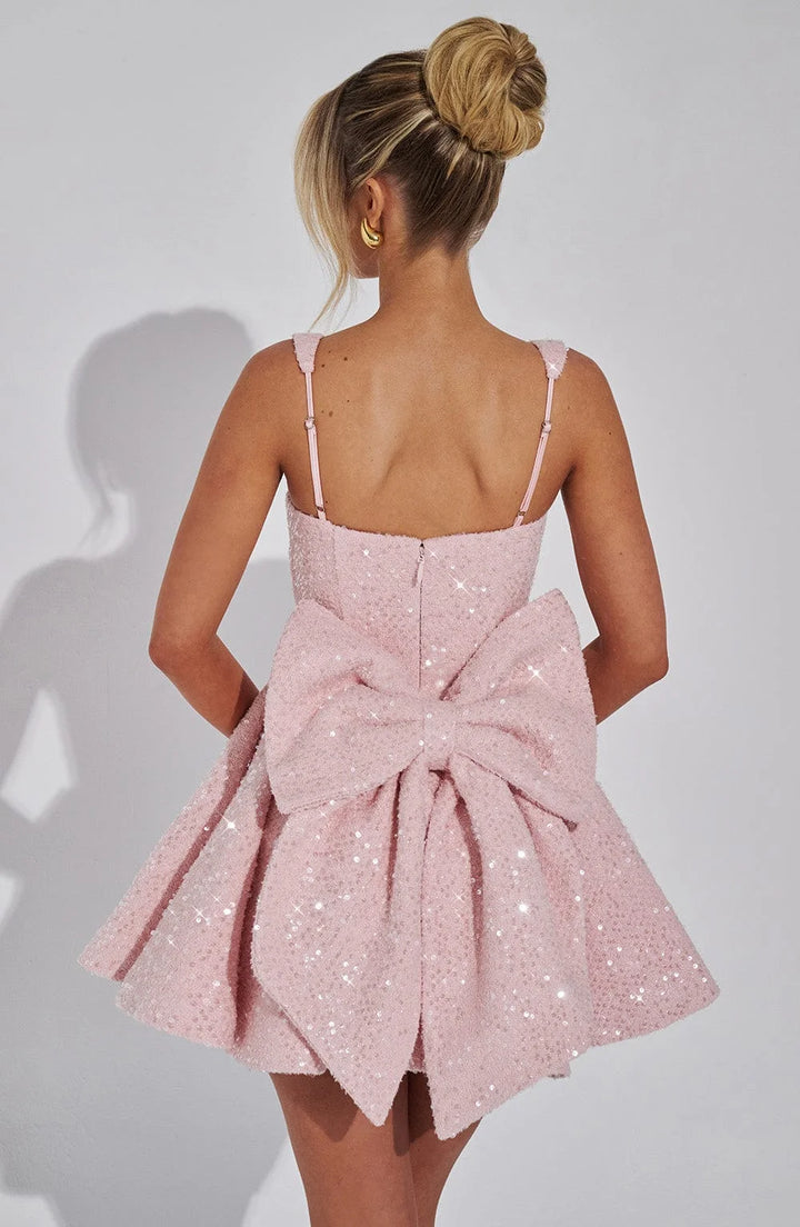 "Abigale fit and flare mini dress, shimmering fabric with sequin detailing and V-neckline, ideal for a night out or special…