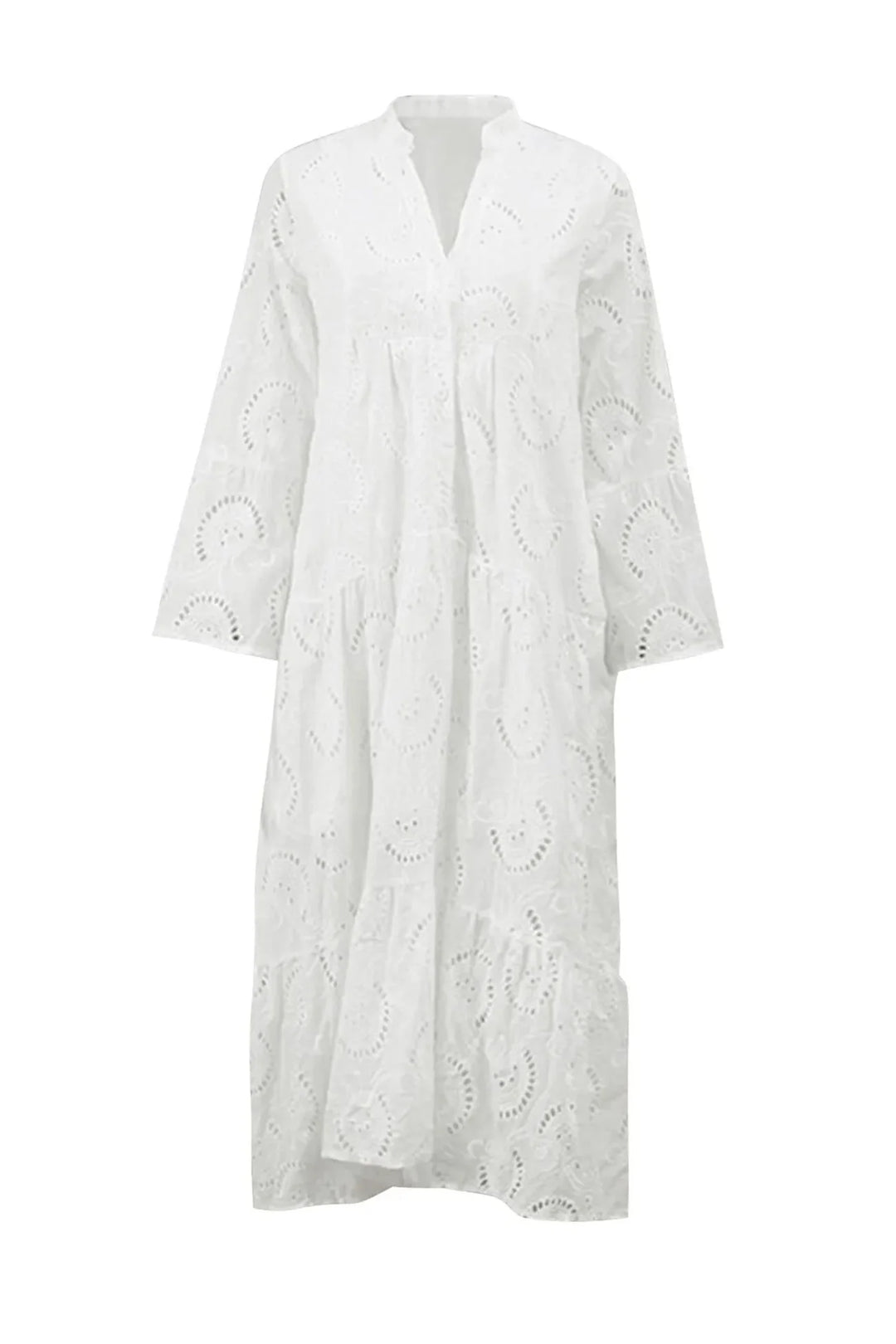 "Jaci women's eyelet lace dress in breathable fabric, perfect for summer days with detailed lace design."