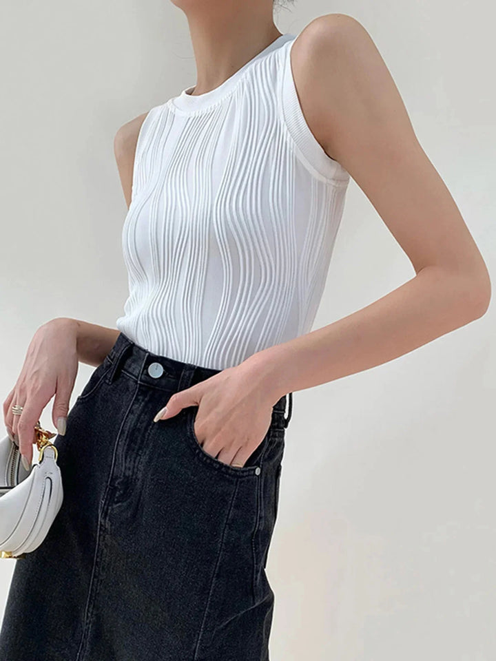 Sleeveless ribbed top in soft, stretchy fabric with a sleek and modern design perfect for everyday wear.
