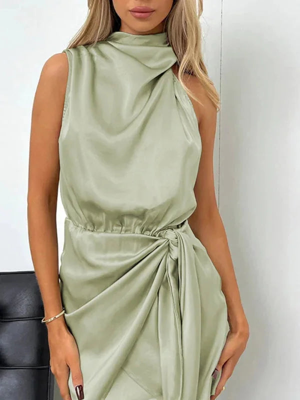 Lake mini dress in soft velvet with cowl neck and minimalist design, perfect for formal events or evening outings.