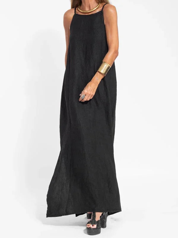"Reece - Sleeveless maxi dress in soft cotton blend with a loose flowing silhouette, perfect for casual everyday wear."