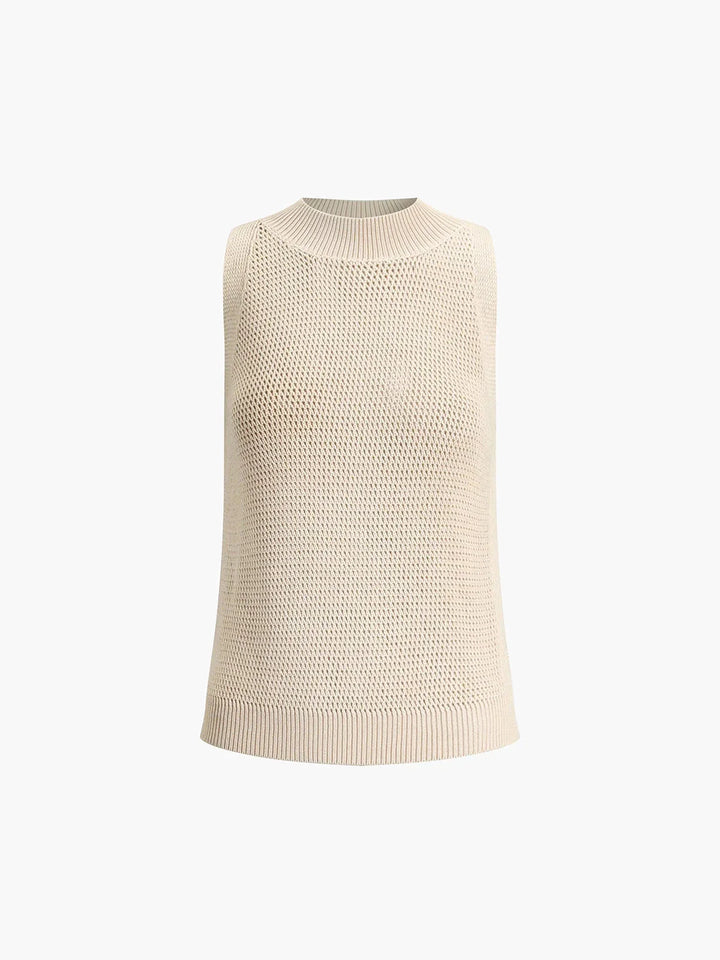 Sleeveless knit top in breathable fabric with a subtle texture, ideal for warm weather.