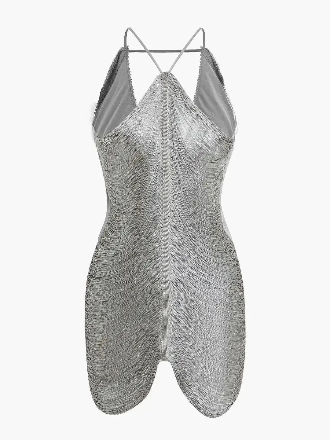 Stormy metallic dress with an edgy asymmetric zip design by Gwyneth, perfect for adding a modern flair to your wardrobe.
