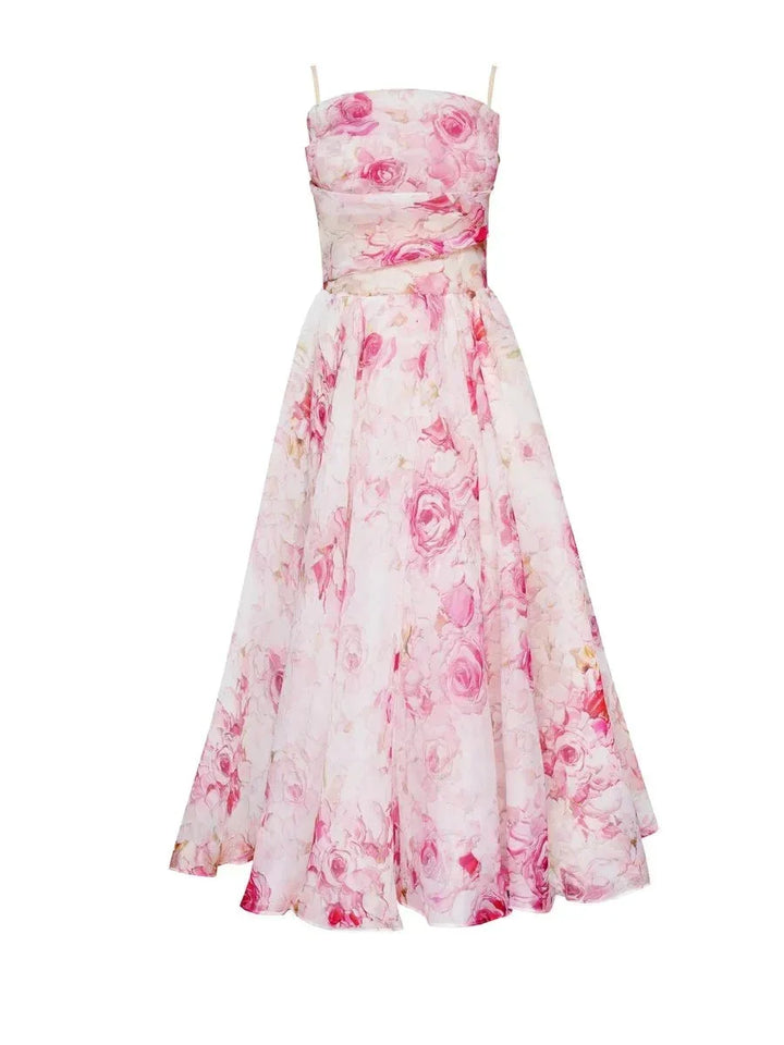 Strapless midi dress with floral print, featuring a soft and breathable fabric ideal for warmer weather and a flattering…