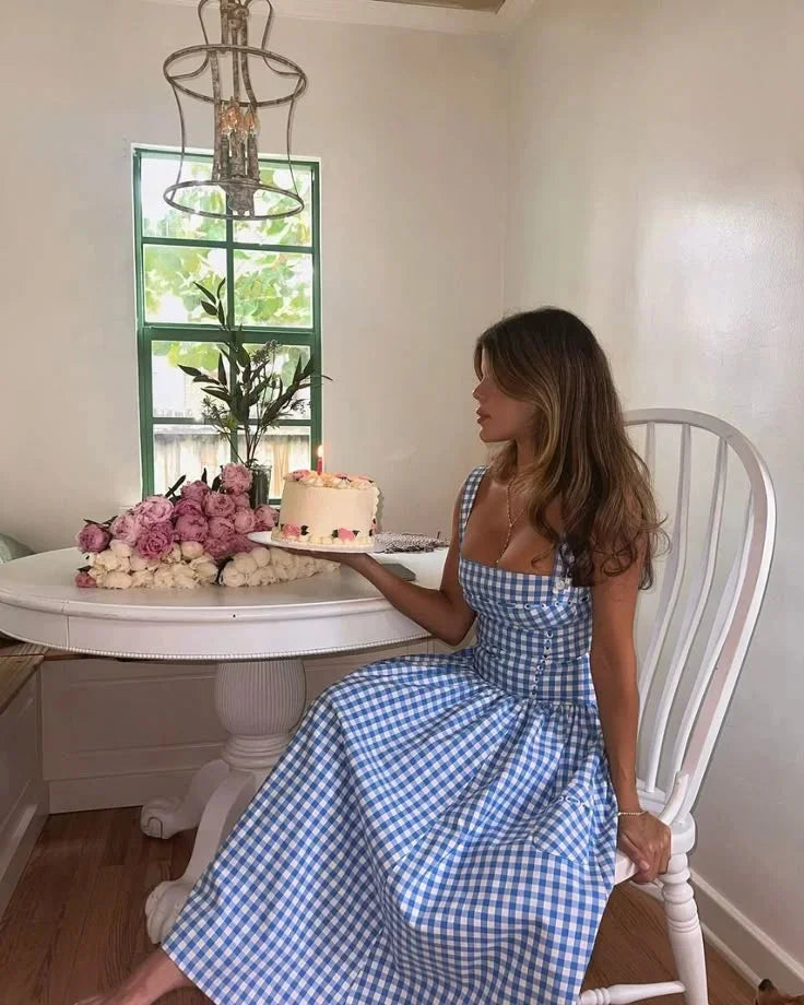 Asuna off-shoulder midi dress in summery blue for women, made from lightweight breathable fabric with a relaxed fit and…