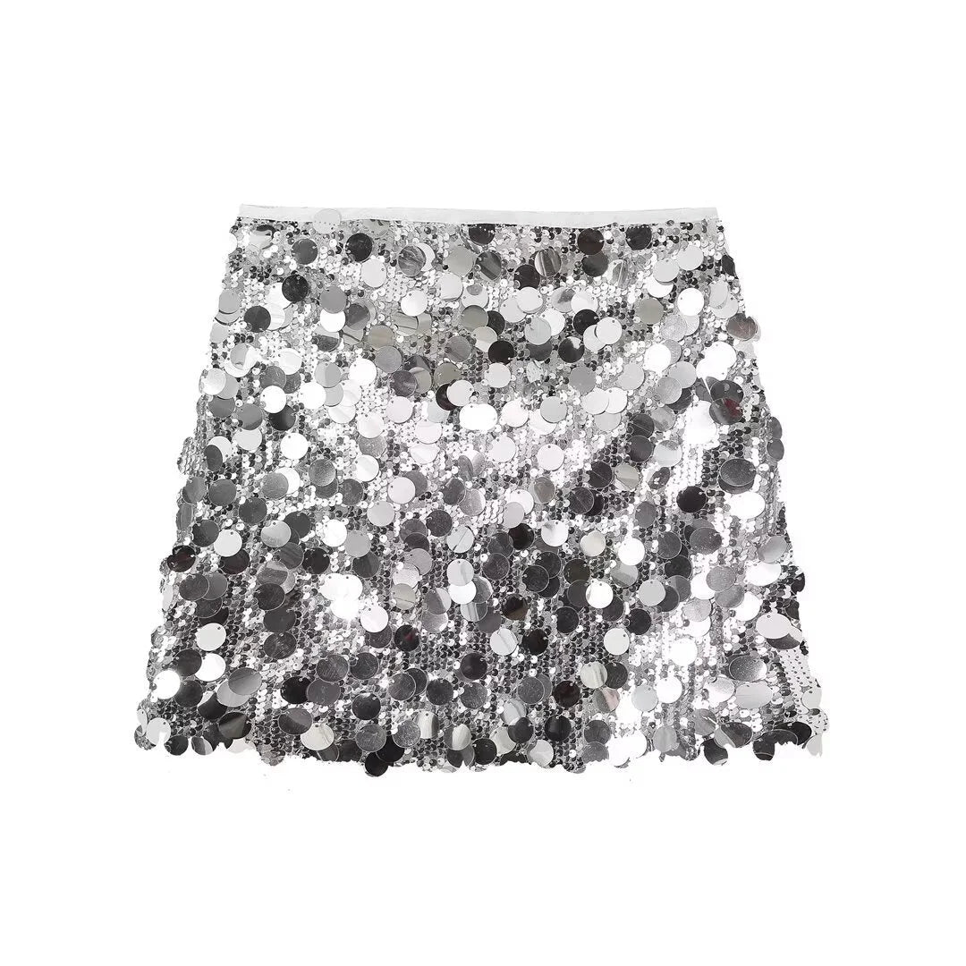 "Stormy sequin mini skirt with sleek fit, perfect for adding sparkle to any outfit."