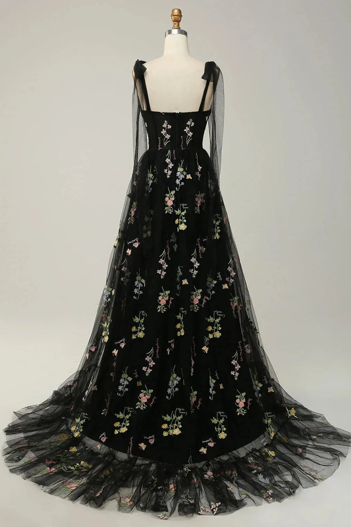 "Bianca dress: Sheer overlay embroidered tulle design in soft colors, perfect for special occasions or elegant gatherings."