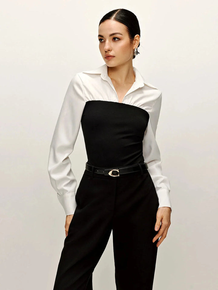 "Two-tone tailored blouse with collar in high-quality fabric and modern design"