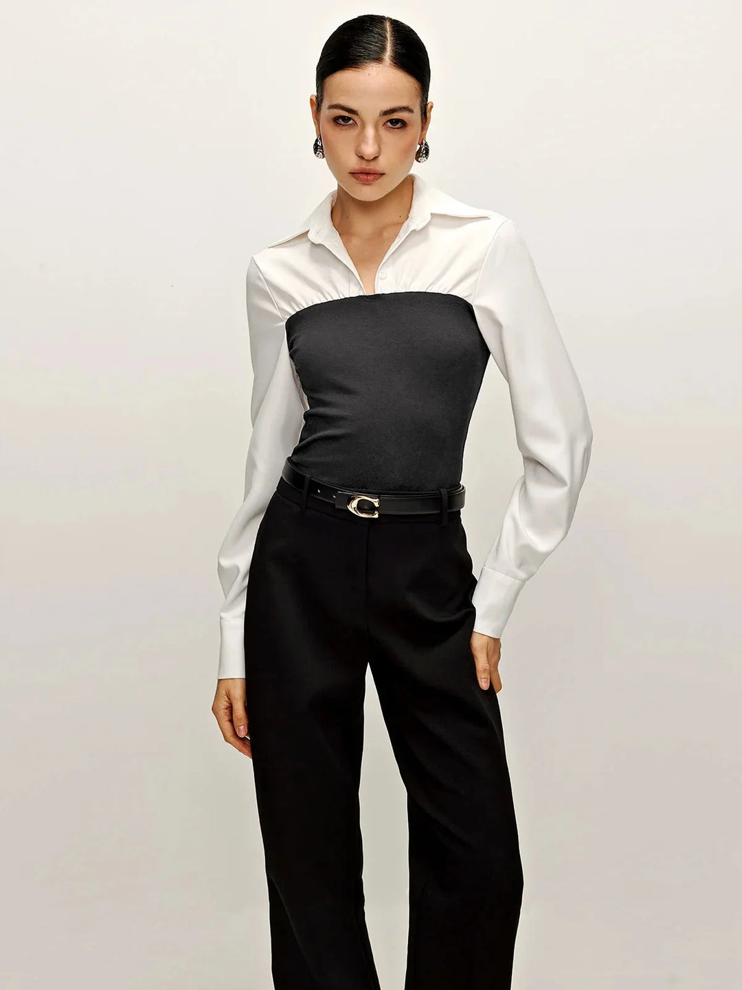 Grey Luiza tailored blouse with collar in two-tone design, featuring high-quality fabric and a sophisticated style for…