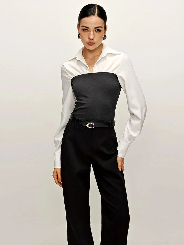 Grey Luiza tailored blouse with collar in two-tone design, featuring high-quality fabric and a sophisticated style for…