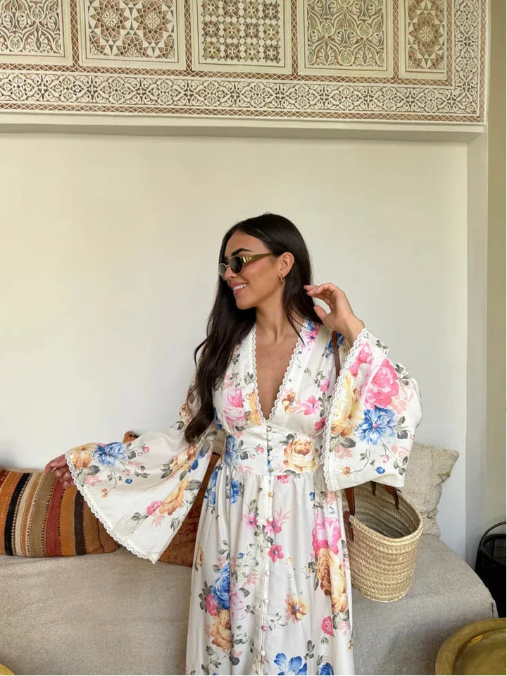 "Eiley long sleeve boho dress with a floral pattern, made of lightweight and breathable fabric, perfect for a casual or…