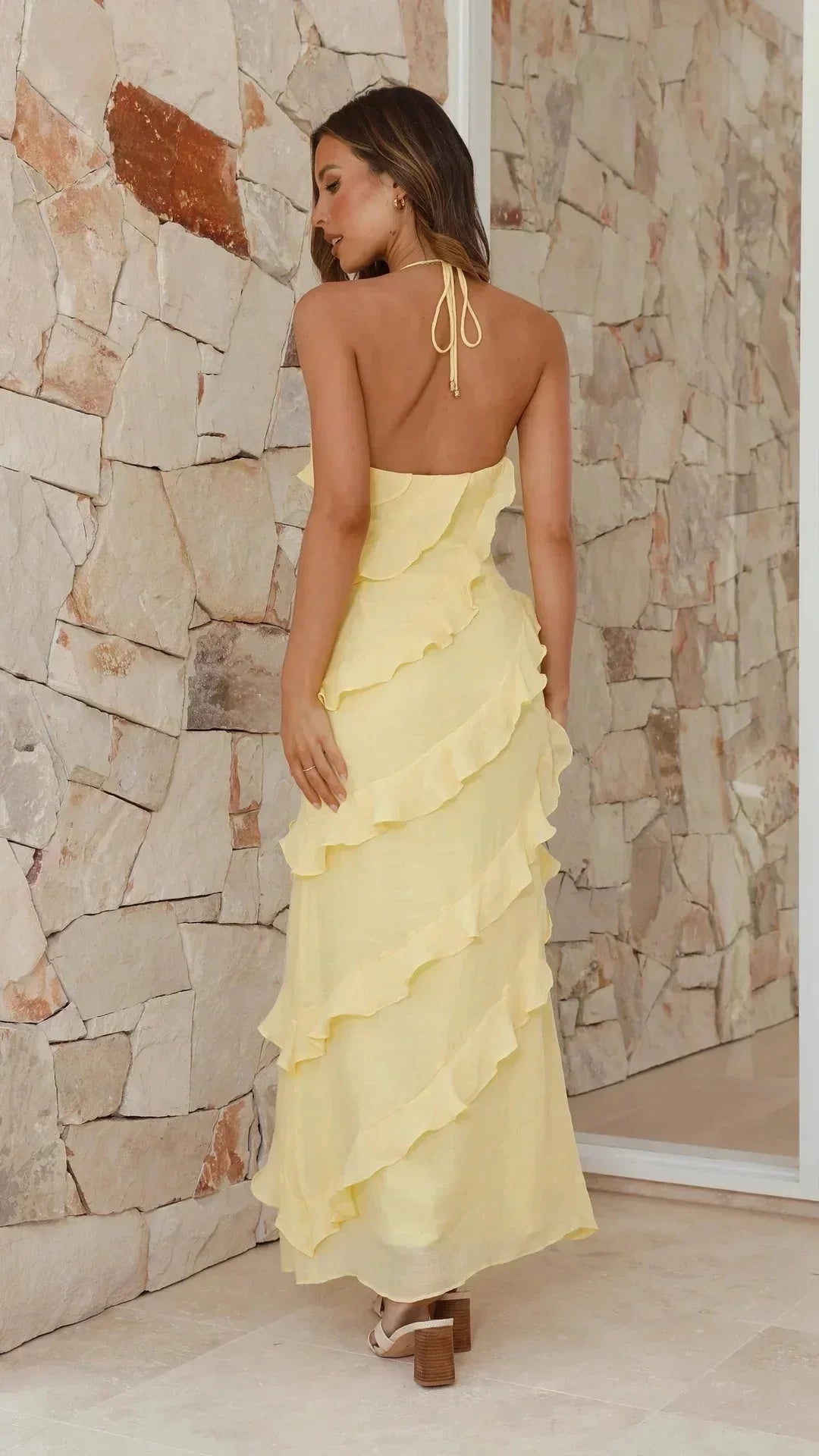 "
Treazure tiered ruffle summer dress in flouncy design with lightweight fabric in vibrant pink color."